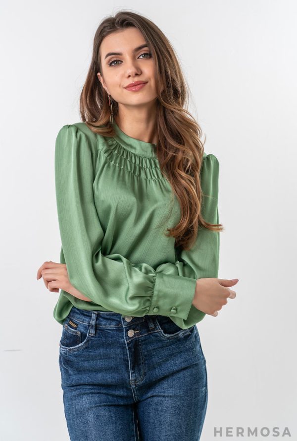 Bluza Uni din Vascoză Adelina Vernil Bluze culoare vernil Bluze 6