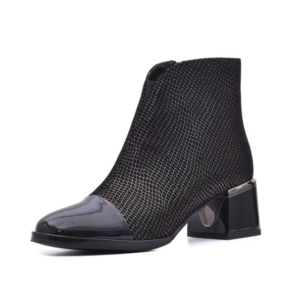 Botine elegante, piele naturala texturata, K3K350071 O7-I Botine dama culoare Negru Botine dama