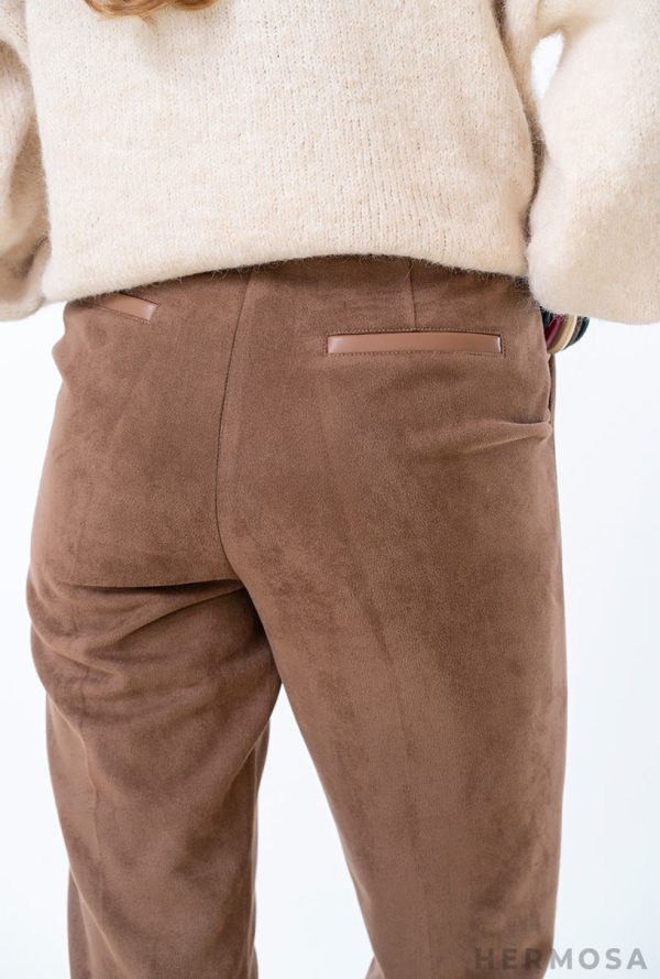 Pantaloni Loris Hermosa, din piele ecologică soft touch, culoare camel Hermosa Imbracaminte dama 5