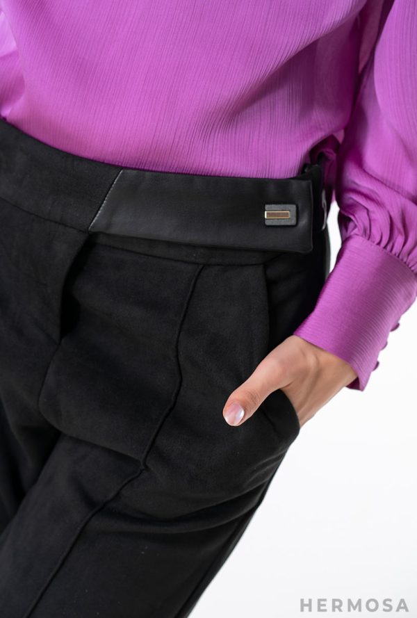 Pantaloni Loris Hermosa, din piele ecologică soft touch, culoare negru Hermosa Imbracaminte dama 5