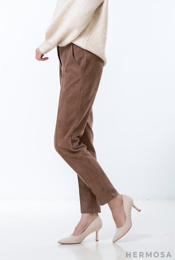 Pantaloni Loris Hermosa, din piele ecologică soft touch, culoare camel Hermosa Imbracaminte dama 3