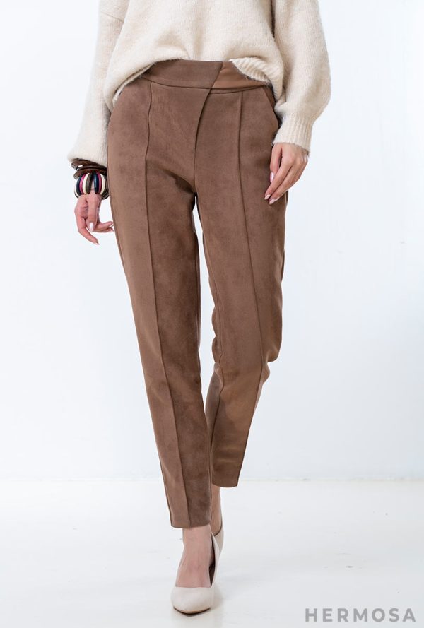 Pantaloni Loris Hermosa, din piele ecologică soft touch, culoare camel Hermosa Imbracaminte dama 4